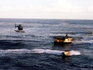 Seal bombs being used to herd tuna into the nets