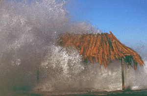 Heavy waves pound Windansea shack - photo by Brian Munoz