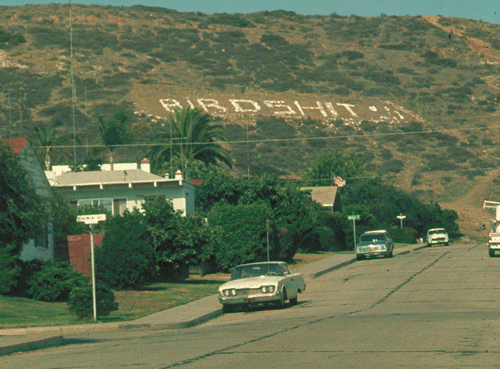 Bird Rock got its claim to fame in La Jolla/Meda history because of its Hollywood-like-sign that was carved into the hill overlooking the ocean - pranksters played a major role, rearranging the letters - Photo by Bill Decker