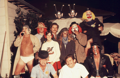 Front L-R, Mike Crouse (old lady) Roger Johnson (RIP) Steve Manns (RIP, Indian) Second row: L-R, Dean Buriston (Flasher) Sue Ingrahm (Cheerleader) Sue Rog, Next Row: Bill wilhelms, Ed Selbey, Ralph Rod, Back Row: Barbie Blum and Cindy Krug (Martins) Eber (Flasher)