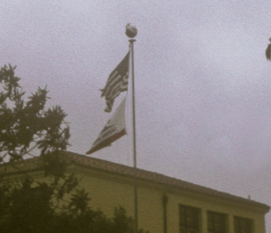 Jack in the Box head perched on the top of La Jolla High School, 1970 - photo by Bruce Thorson